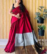 Maroon colourblocked  cotton saree