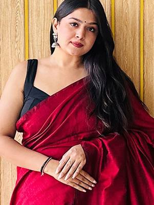 Maroon colourblocked  cotton saree 4