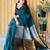 Teal colourblocked  cotton saree