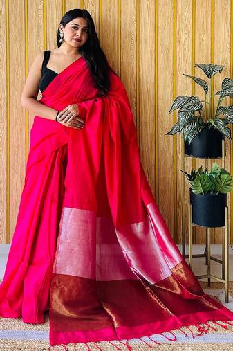Pink  cotton khadi saree with blouse