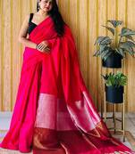 Pink  cotton khadi saree with blouse