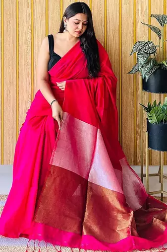 Pink  cotton khadi saree with blouse