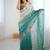 Teal ethnic motifs embroidered sequinned  chiffon saree with matching blouse