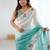 Teal ethnic motifs embroidered sequinned  chiffon saree with matching blouse