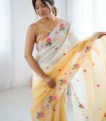 Mustard floral embroidered sequinned detail  chiffon saree