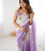 Purple embellished sequinned  chiffon saree