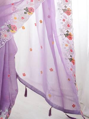 Purple embellished sequinned  chiffon saree 5