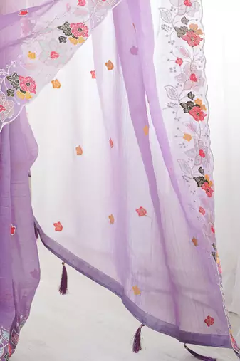 Purple embellished sequinned  chiffon saree
