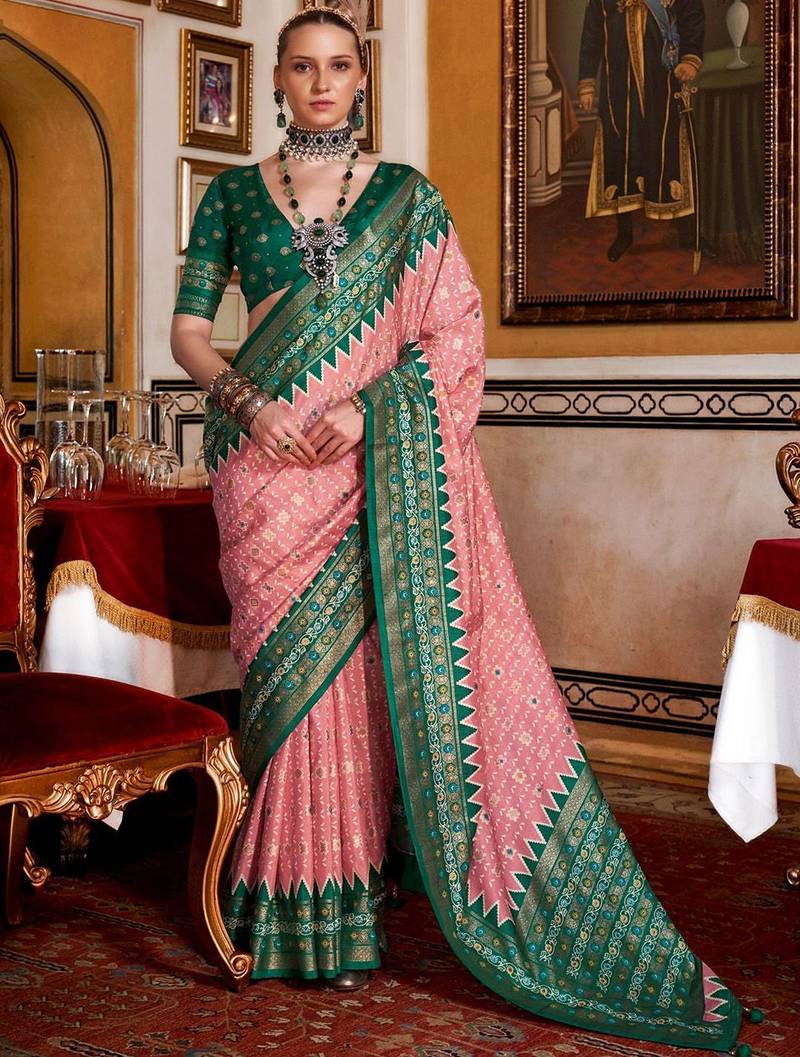 Pink ethnic motifs zari patola saree