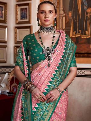Pink ethnic motifs zari patola saree 2
