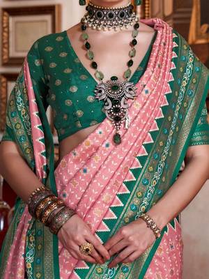 Pink ethnic motifs zari patola saree 4