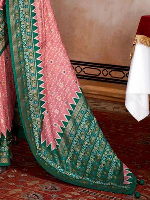 Pink ethnic motifs zari patola saree 5