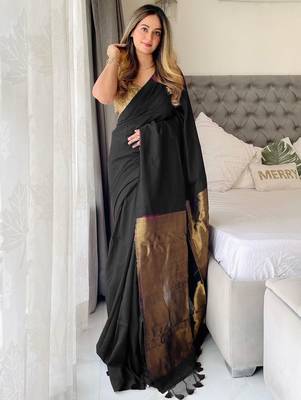Black  cotton handloom khadi saree 2