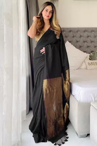 Black  cotton handloom khadi saree
