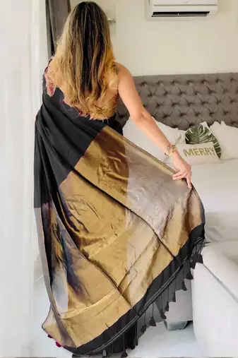 Black  cotton handloom khadi saree