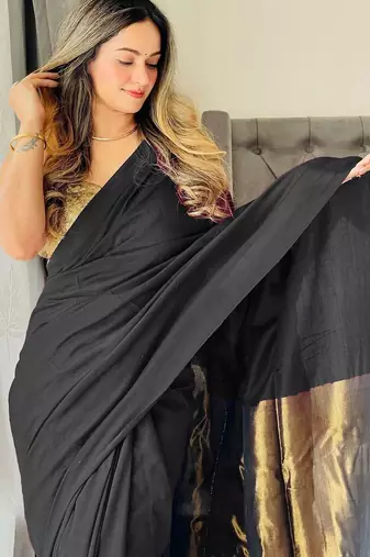 Black  cotton handloom khadi saree