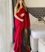 Red  cotton saree with unstitched blouse piece