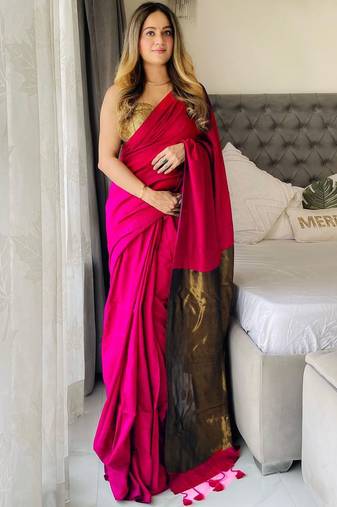Pink  cotton handloom khadi saree
