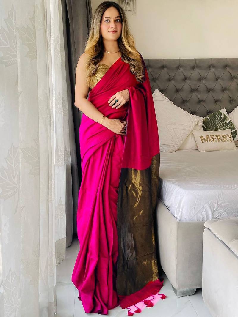 Pink  cotton handloom khadi saree