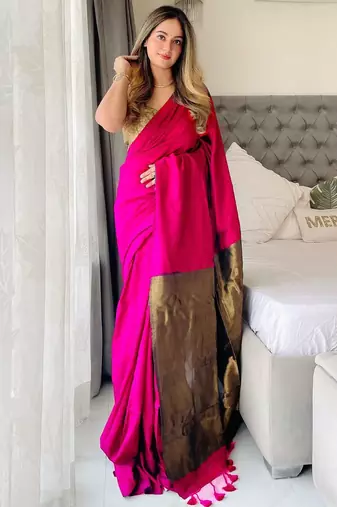 Pink  cotton handloom khadi saree