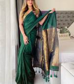 Green woven design zari  cotton handloom khadi saree