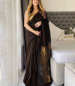 Brown woven design zari work  cotton khadi saree with unstitched blouse piece