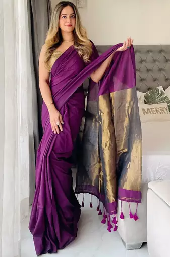 Purple woven design  cotton saree