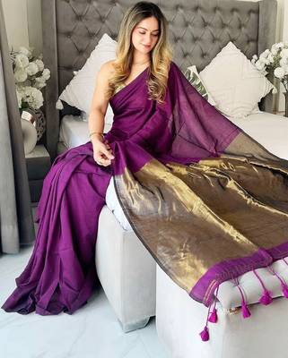 Purple woven design  cotton saree 2