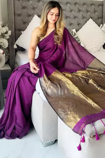 Purple woven design  cotton saree