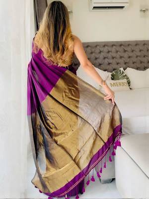 Purple woven design  cotton saree 3