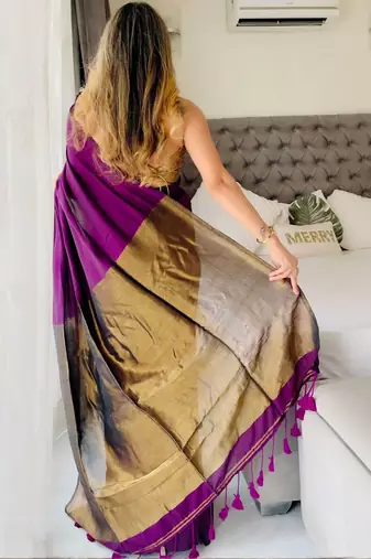 Purple woven design  cotton saree