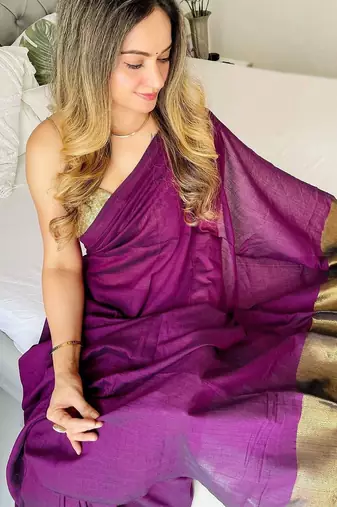 Purple woven design  cotton saree