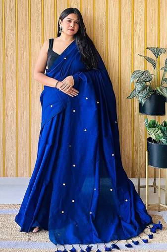 Teal women embellished  cotton saree