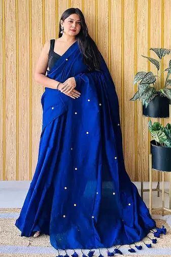Teal women embellished  cotton saree