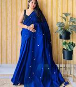 Teal women embellished  cotton saree