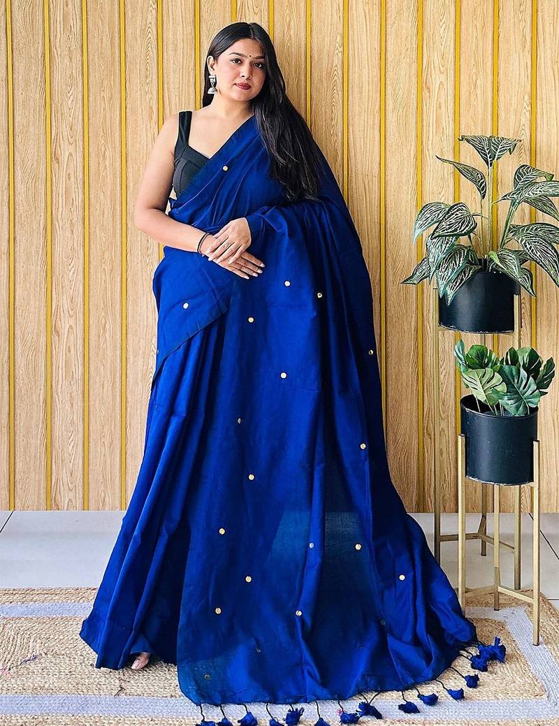 Teal women embellished  cotton saree