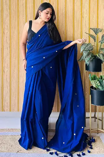 Teal women embellished  cotton saree