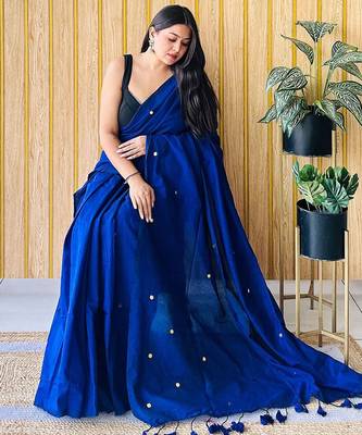 Teal women embellished  cotton saree 3