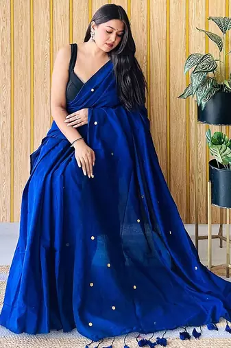 Teal women embellished  cotton saree