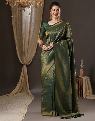 Green woven design zari  georgette kanjeevaram saree 1