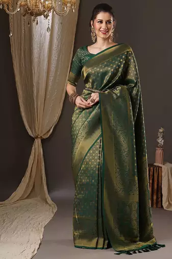 Green woven design zari  georgette kanjeevaram saree