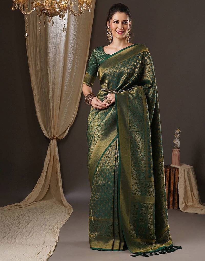 Green woven design zari  georgette kanjeevaram saree