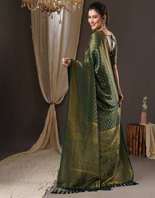 Green woven design zari  georgette kanjeevaram saree 2
