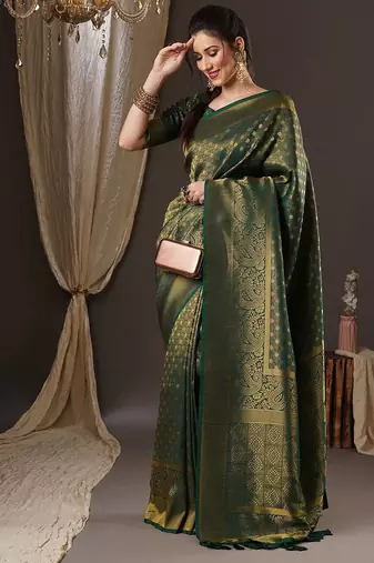 Green woven design zari  georgette kanjeevaram saree