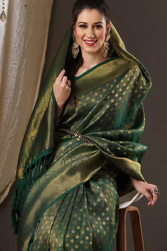 Green woven design zari  georgette kanjeevaram saree