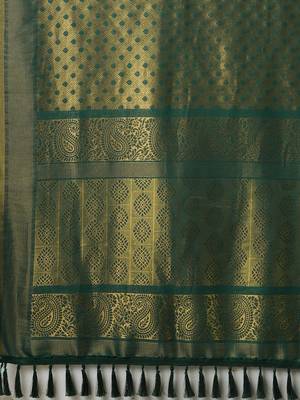 Green woven design zari  georgette kanjeevaram saree 5