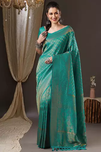 Teal ethnic motifs zari  georgette kanjeevaram saree