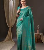 Teal ethnic motifs zari  georgette kanjeevaram saree