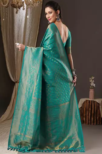 Teal ethnic motifs zari  georgette kanjeevaram saree
