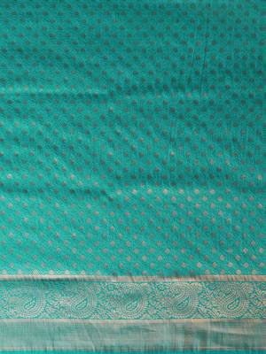 Teal ethnic motifs zari  georgette kanjeevaram saree 5